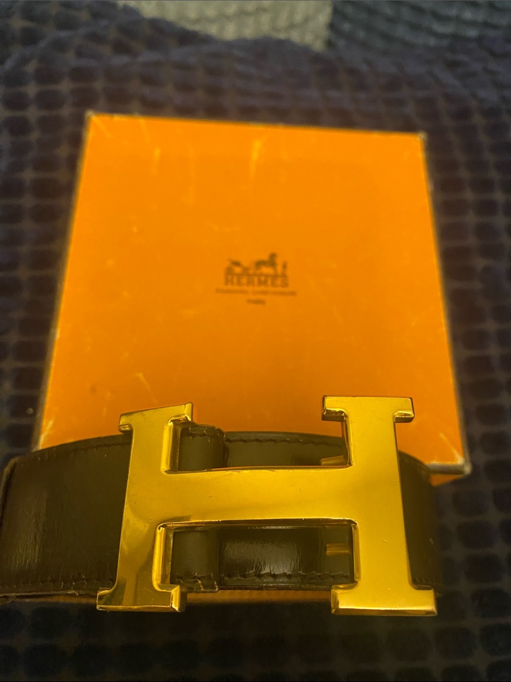 Vintage Hermes Dark brown Leather Belt with Gold H Buckle